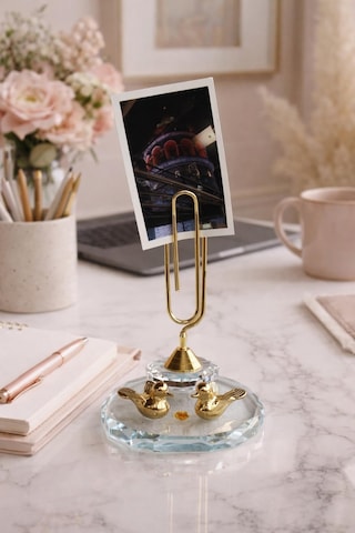 Kuş Figürlü Kristal Gold Not Fotoğraf Tutacağı