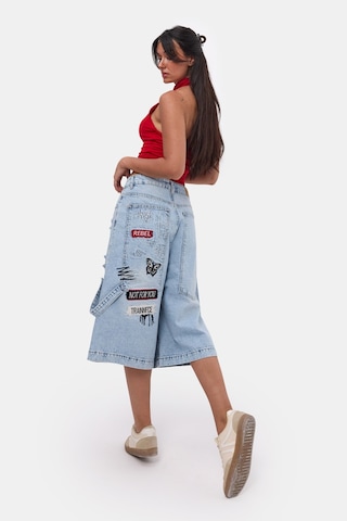 it's basic Kadın Kot Rengi 12s6-3 Tasarım Baggy Bermuda Denim Şort Çok Renkli