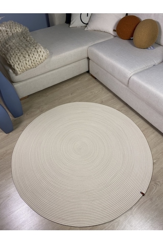 Jüt Yuvarlak Hasır Görünümlü Klasik Halı Kilim Krem