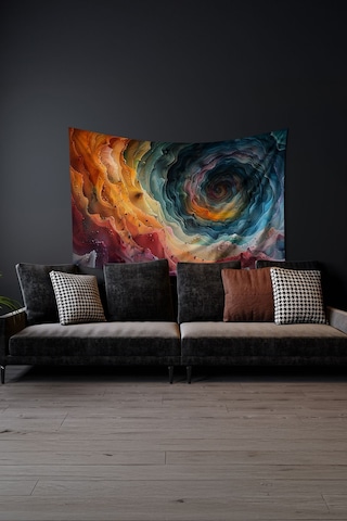 Renkli Spiral Desenli Duvar Halısı Duvar Örtüsü Tapestry Süet Dokulu Kumaş