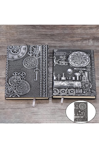 Hediyelik Gümüş Tren Kabartmalı Deri Defter