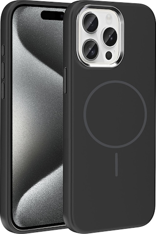 Apple Uyumlu iPhone 15 Pro Max Kılıf M-safe Şarj Özellikli Metal Kamera Çerçeveli Mkst Edi Silikon Kapak - Siyah Siyah