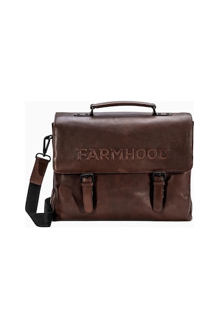 Farmhood Memphis Deri Xxl Evrak Çantası, 3 Bölmeli, 39 Cm, Yüksek Kaliteli Hakiki Deri Koyu Kahverengi