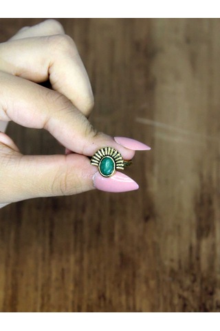 Doğal Taş Yeşil Akik Doğal Taşlı Antik Model Kadın Ayarlanabillir Yüzük Euy82ya Yeşil