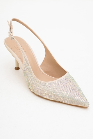 Novs Bej Taşlı Kadın İnce Topuklu Abiye Ayakkabı Bej