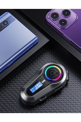 Motorsiklet Kask Interkom Kulaklık Rgb Işık Lcd Ekranlı Bluetooth 5.3 Çift Telefon Bağlantı