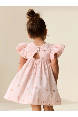 Miniko Kids Kız Çocuk Kol Detaylı Yazlık Desenli Elbise Pembe