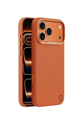 İphone 17 Pro Max Uyumlu Kılıf M-safe Şarj Özellikli Polimerik Deri Urban Nano Kapak Turuncu Turuncu