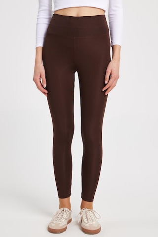 Tudors Kadın Slim Fit Dar Kesim Scuba Kumaş Beli Lastikli Kahverengi Tayt-42440 Kahverengi