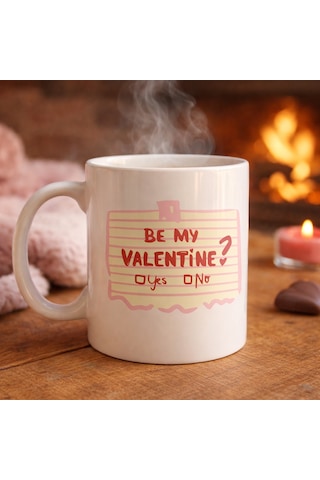 Be My Valentine Porselen Kupa Model 8 Sevgiliye Özel Romantik Tasarım Düz Renkli