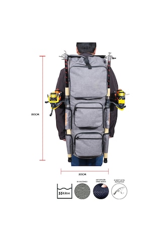 Wolfish Balıkçı Sırt Çantası Gri Büyük Boy 4 Olta Kapasiteli