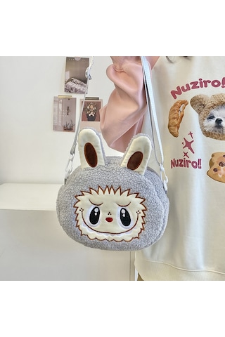 Snapbuy Labubu Tasarımlı Peluş Çapraz Çanta Gri