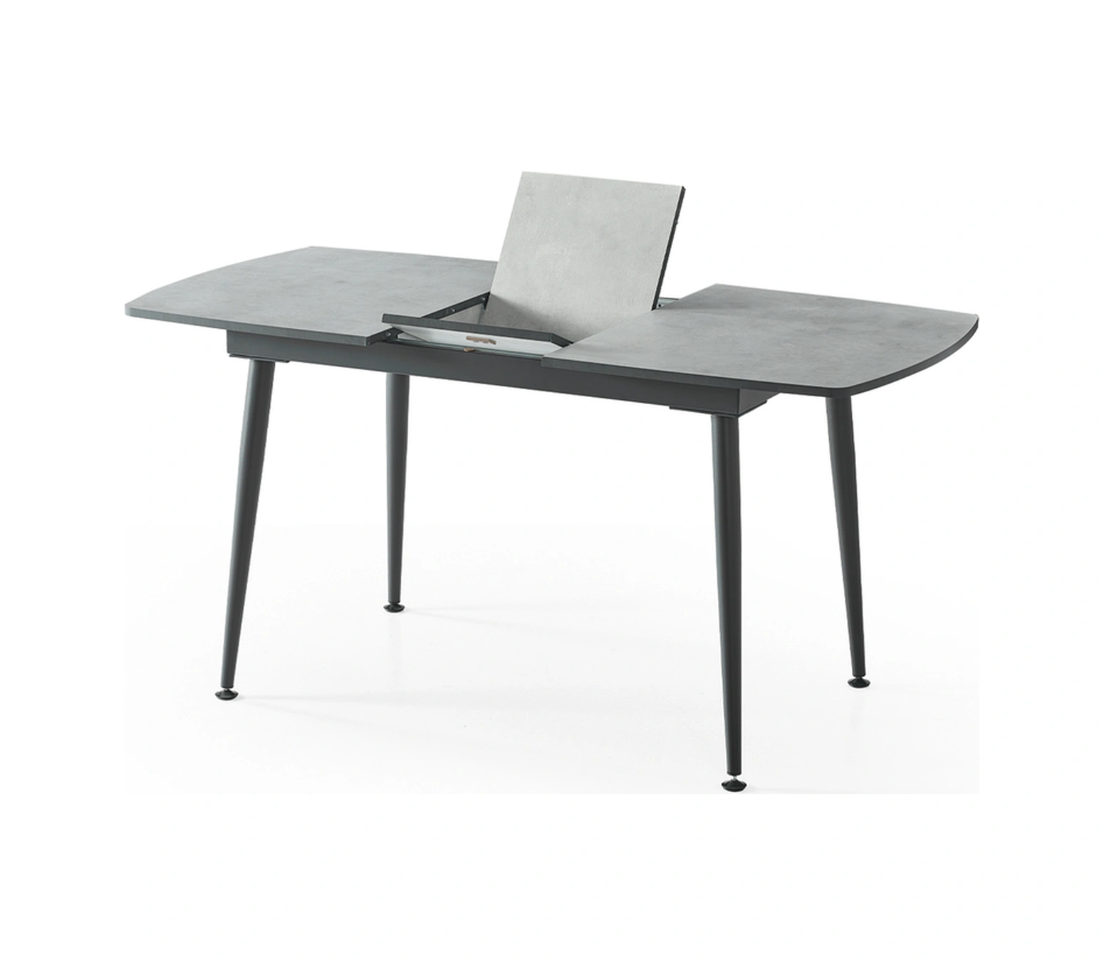 Dengema Milano Açılır Dikdörtgen Masa Antrasit Gri, Siyah Ayak, 80 125 165 Cm, 4 6 Kişilik Sandalyesiz Antrasit Gri - Siyah Ayak