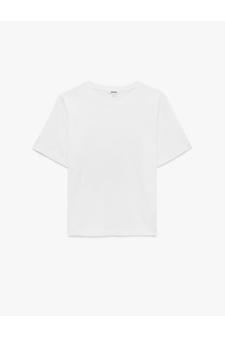 Koton Regular Fit Pamuklu Kısa Kollu Bisiklet Yaka Basic Tişört Beyaz 6sak60009ek