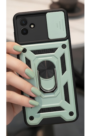 Samsung Galaxy A07 4g İçin Uyumlu Sürgülü Korumalı Yüzüklü Standlı Magnetic Tpu Tank Kapak