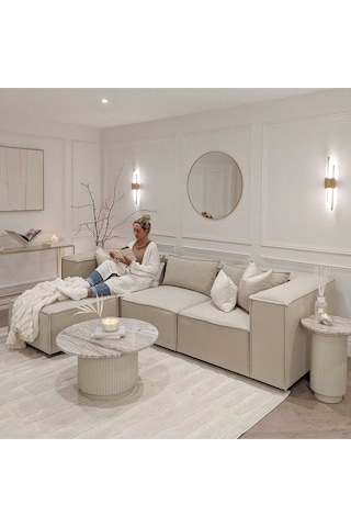 Relax Soft Köşe Takımı 4 Modül Krem Kadife Babyface 03 Krem