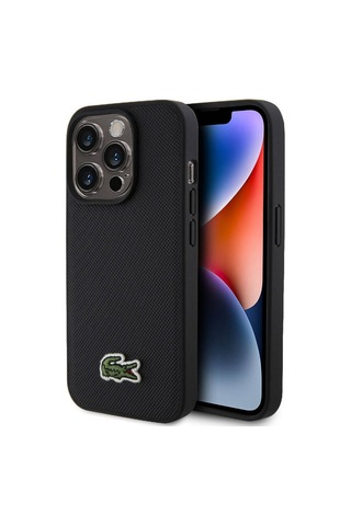 Apple Uyumlu iPhone 15 Pro Kılıf Lacoste Lisanslı Pu Pike Desenli İkonik Timsah Dokuma Logolu Kapak