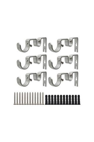 Tongxida 6 Adet Gümüş Metal Perde Çubuğu Tutucu, 2.5 Cm, Ağır Duty, Duvar Montajlı