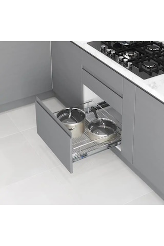 Starax Kapağa Bağlı Teleskopik Raylı Frenli Çekmece Krom Modül 40cm S-2058-c