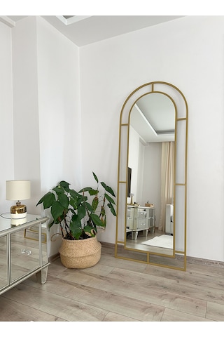 Effe Gold Metal Çerçeveli 180x70 Cm Pencere Model Oval Ayaklı Boy Aynası