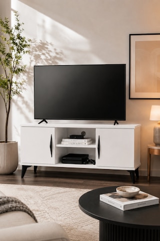 Vermo Tv Sehpası Tv Ünitesi Televizyon Sehpası Beyaz 110 Cm Beyaz