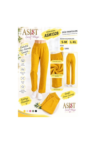 Asist Secret Magic Asm1328 Kadın Sarı Cepli Beli Lastikli Pantolon