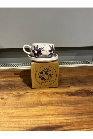 Mor Çiçek Seramik Kupa, Mug, Double Türk Kahvesi Filtre Kahve