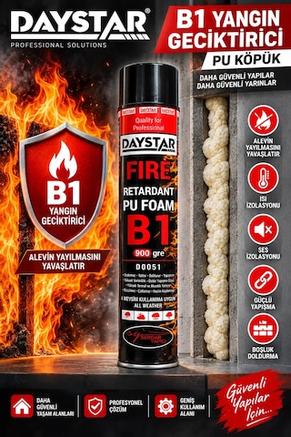 Daystar B1 Yangın Geciktirici Pu Köpük 900 Gr Isı Ve Ses Yalıtımı, Boşluk Doldurma Köpüğü
