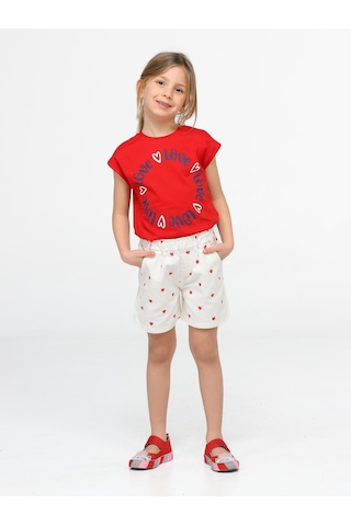 Love Kalpli Denim Şort Takım-kırmızı - Beyaz Beyaz - Kırmızı