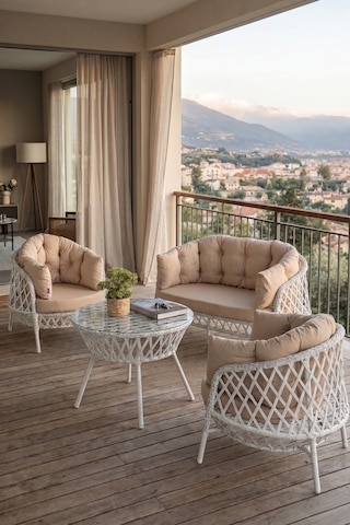 Viola Serisi 1. Sınıf 2+1+1 Beyaz Rattan Cappucino Minder Bahçe Balkon Oturma Koltuk Takımı