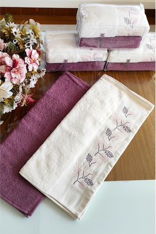 Nurpak Çeyizlik 2.li Set Lüks 50x90cm. %100 Pamuk El,yüz Havlusu Özel Hediyelik Ambalajda Mürdüm