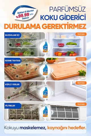 Resteril Buzdolabı Koku Giderici Küf Temizleyici Spreyi Durulanmayan Buzdolabı Temizleyici Kesme Tahtası Mutfak Yüzey Dezenfektanı 750 ML