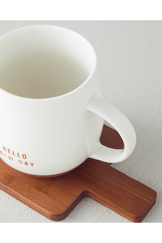 English Home Hello New Day New Bone China Bardak Altlıklı Kupa 450 Ml Beyaz Beyaz