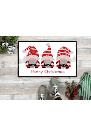 Yılbaşı Noel Yeni Yıl Kapı Önü Paspası 60x40 Cm Paspas Çok Renkli