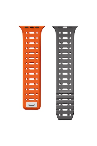 Mobilteam Watch 44mm Uyumlu Krd-124 Silikon Kordon Strap Kayış-turuncu-gri