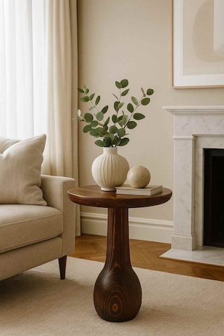 Meşe Renk Masif Ahşap Tekli Yan Sehpa Doğal Mantar Sehpa Modeli Meşe