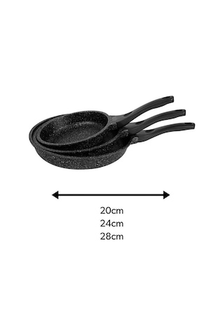 20 Cm - 24 Cm - 28 Cm Yanmaz Yapışmaz 3 Lü Döküm Tava Seti Siyah