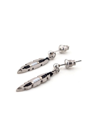 Kızılderili Şans Tüyü Sallantılı Unisex Çelik Küpe E707