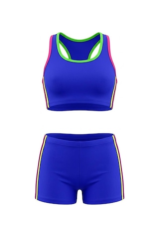 Endeep Kız Çocuk Mavi-sarı Bustiyer Şortlu Yüzücü Mayo Bikini Takımı