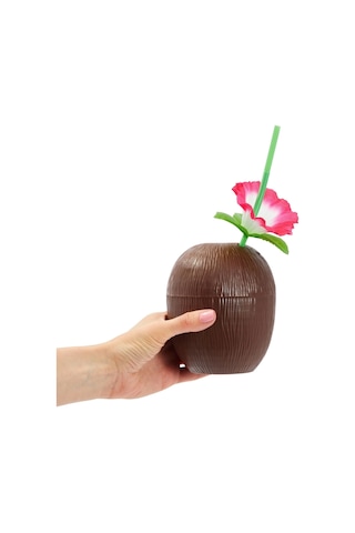 Hindistan Cevizi Hawaii Luau Aloha Pipetli İçecek Kabı Bardak 10x13 Cm 1 Adet
