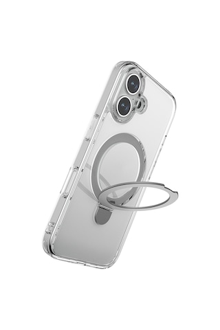 Apple Uyumlu iPhone 16 Kılıf Magsafe Raptic Air Stand Serisi Buzlu Transparan Standlı Kapak Şeffaf Şeffaf