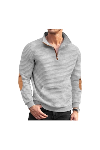 Sonbahar Ve Kış Rahat Ceket Tk Jakarlı Küçük Kare Nakış Patchwork Amerikan Henry Dik Yaka Kazak Erkekler İçin Gri