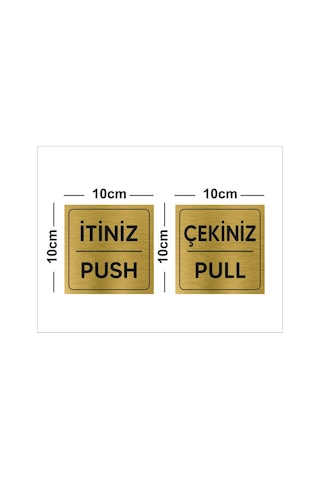 İtiniz / Çekiniz Metal Kapı İkaz Yazısı Gold Renk Arkası Yapışkanlı 10cm X 10cm