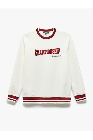 Koton Bisiklet Yaka Pamuk Karışımlı Şerit Detaylı Slogan Baskılı Sweatshirt Beyaz 5sam70039mk Beyaz