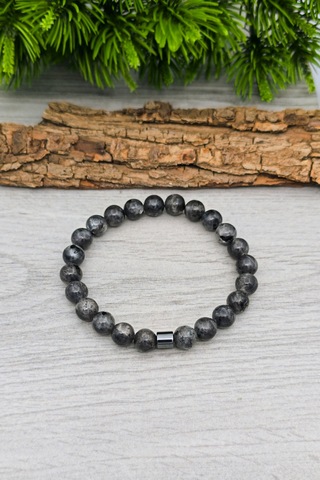 Erkek Doğal Taş Lavrakit Tesbih Ve Bileklik Set 8 Mm Bt040 Gri