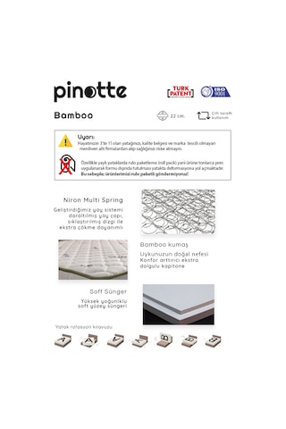 Pinotte Bamboo Lüks Ortopedik Bebek Yatağı 60 x 120 Cm