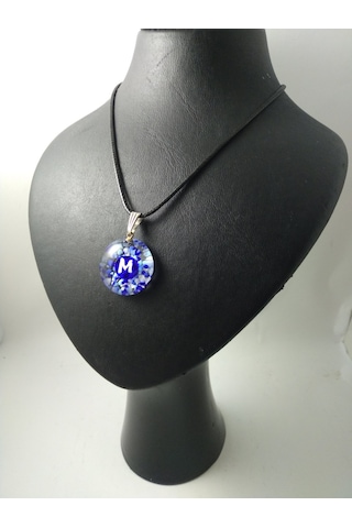 Cam Harf Kolye – Handmade El Yapimi Murano– (M) Harfi Modeli Gümüş