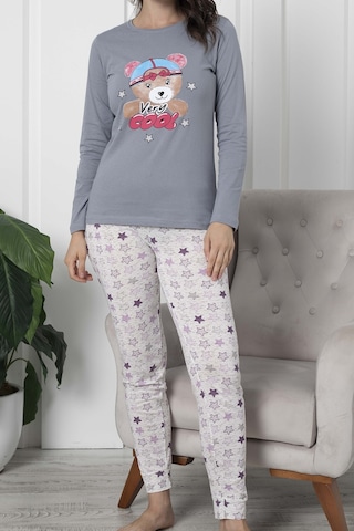 Lady Secret 12016 R09 Uzun Kollu Pamuklu Kadın Pijama Takımı Gri
