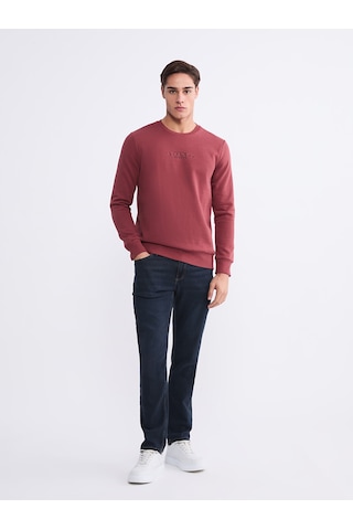 Lcwaıkıkı Classic Kırmızı Bisiklet Yaka Baskılı Erkek Sweatshirt