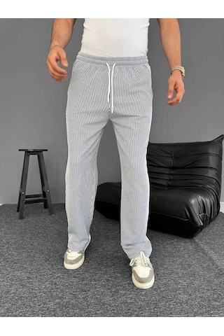 Su Yolu Çizgili Cepli Pantalon Yazlık - Gri Gri